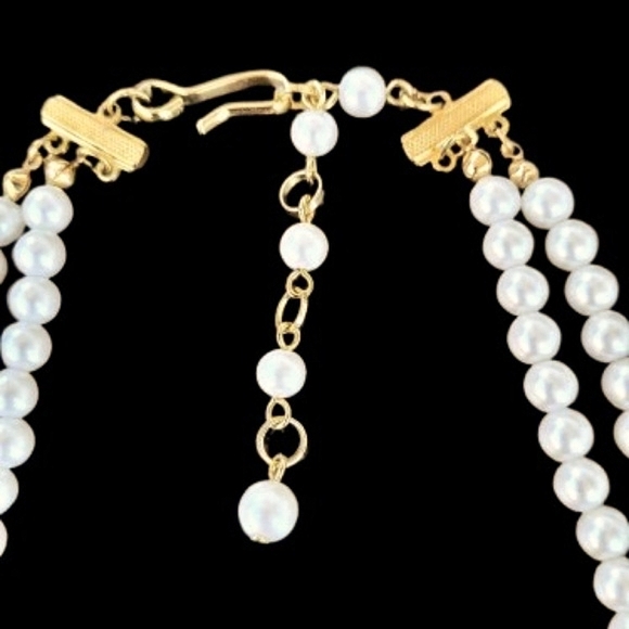 ππ Vintage Elegant Pearl Gold Pendant Chocker Necklace Rhinstone Earrings Set - Picture 8 of 9